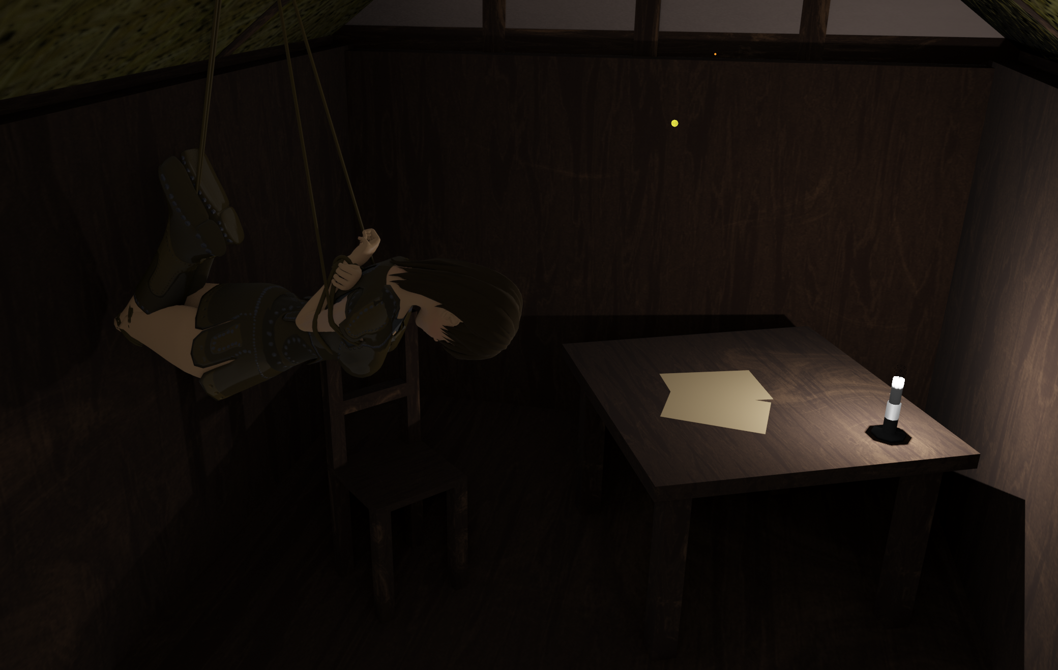 Image of a tied character inside of a small house