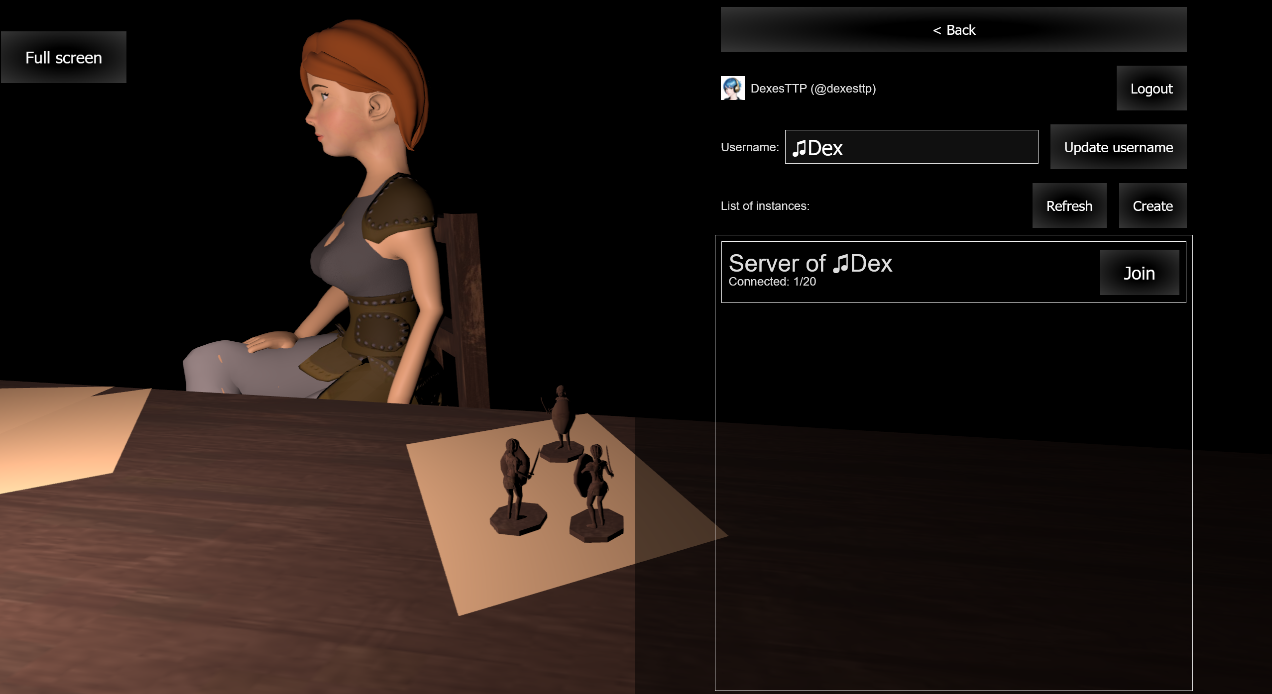 Image of the main menu of the game showing the multiplayer instance connection list