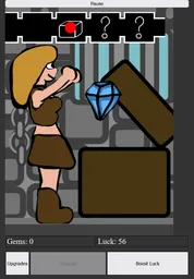 Image from the bondage clicker game showing the the character opening a chest and getting a diamond.