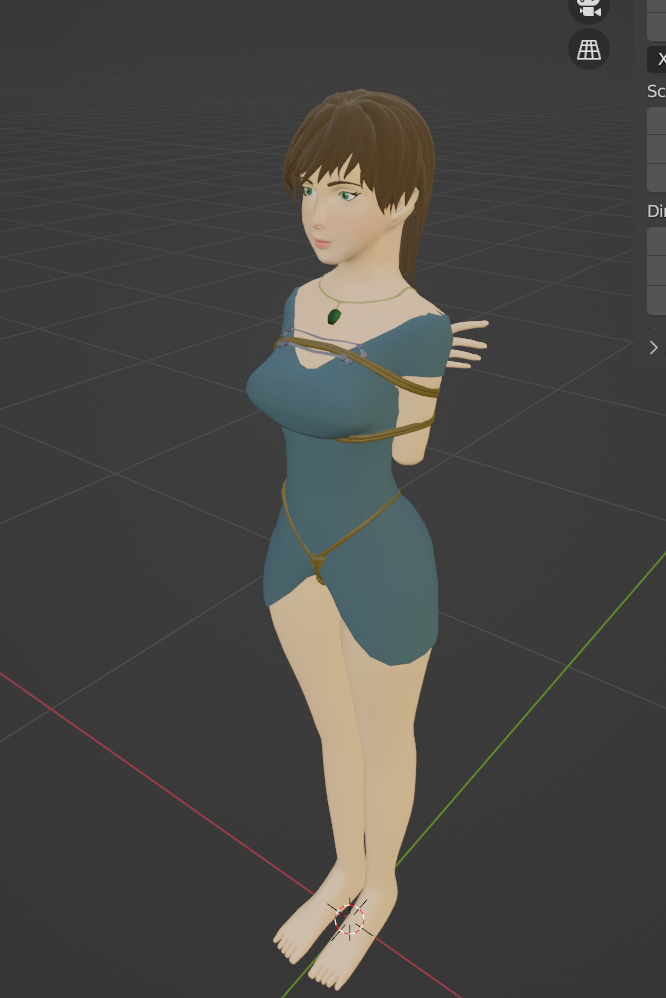 Image of an untextured prototype dress outfit with a crotchrope in Blender