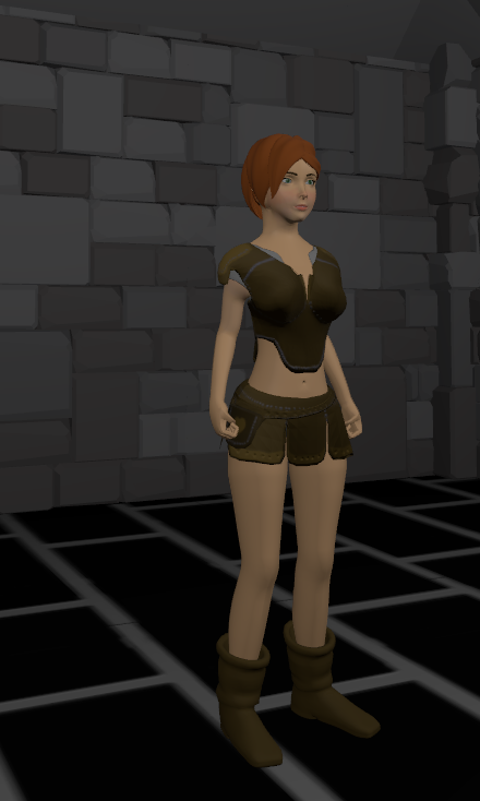 Image of a character in leather armor wearing poofy leather boots