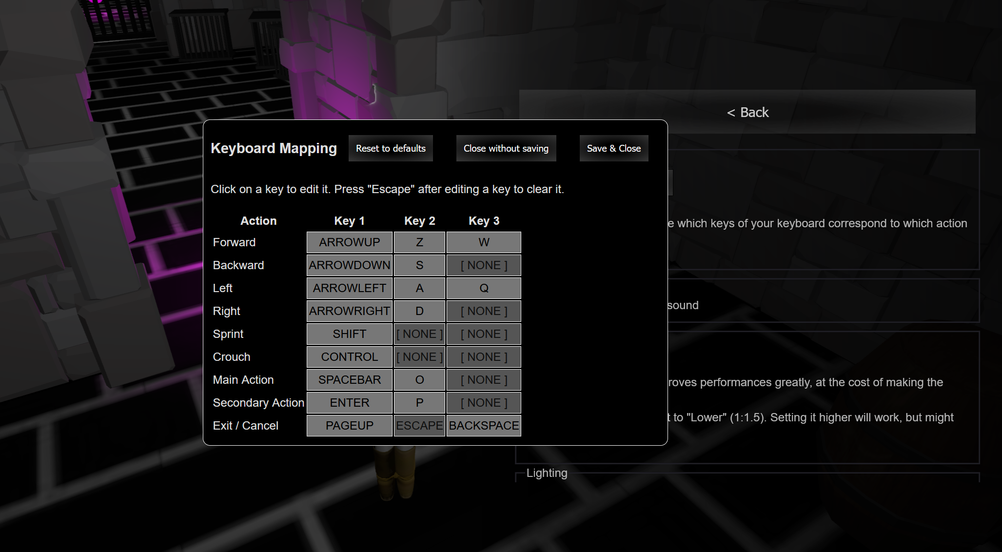 Image of the key remapping options screen