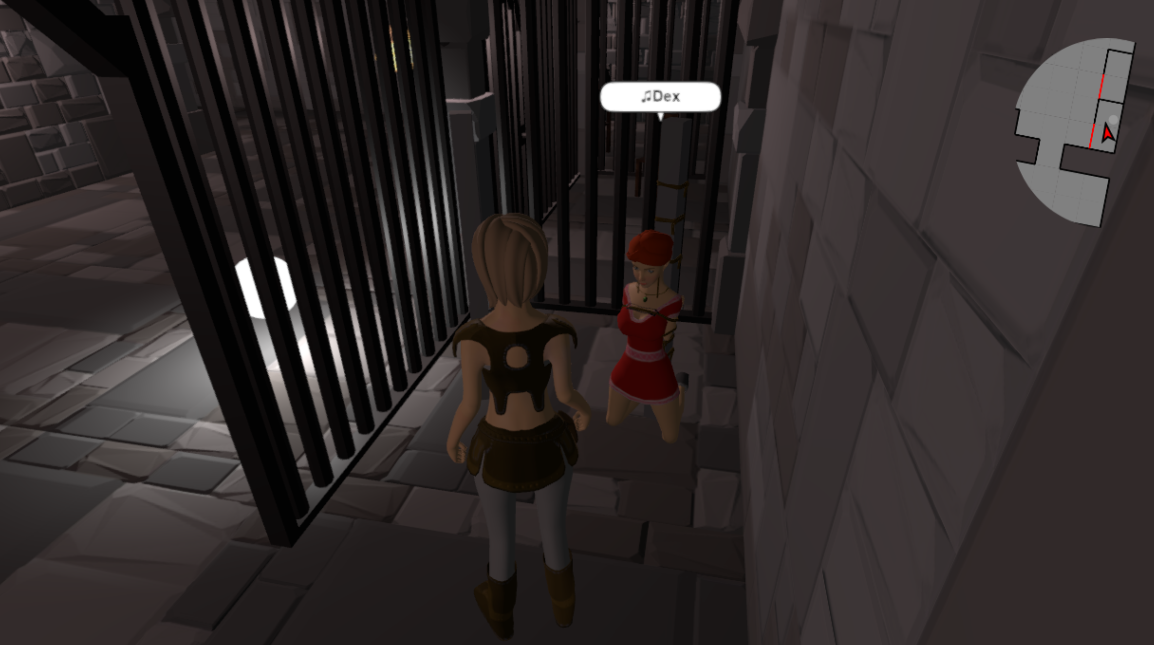 Image of a player watching another player tied to a pole