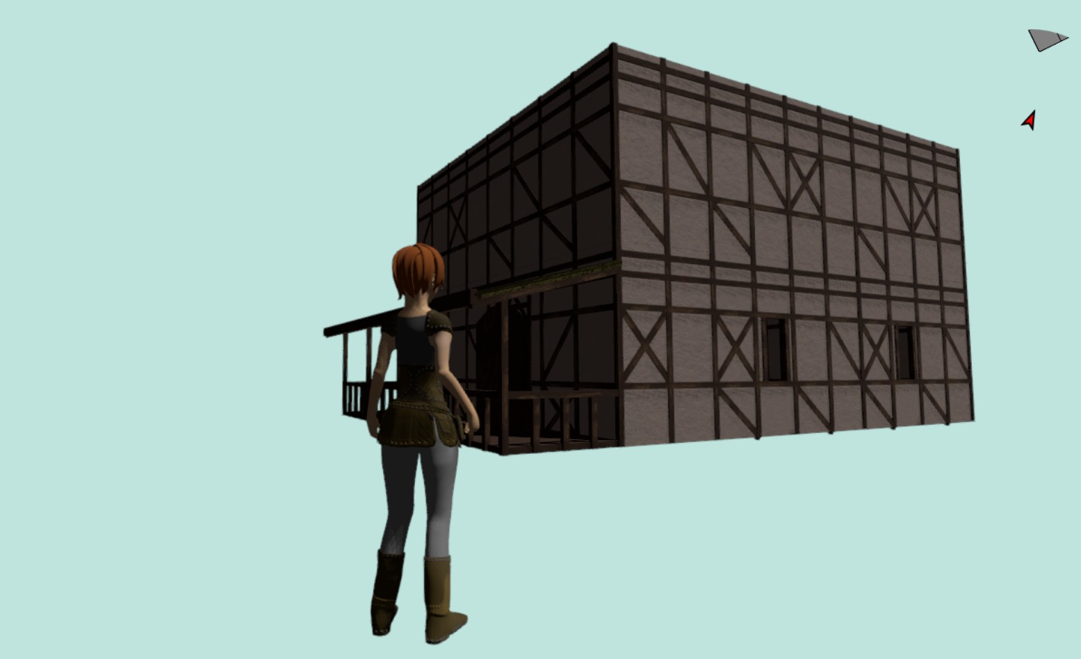 Image of a house floating in the void. The house has a small patio before its front door, but currently has no roof