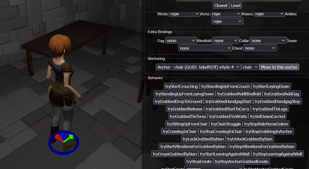 Image of the anchor debug menu showing the choice of anchors around the character