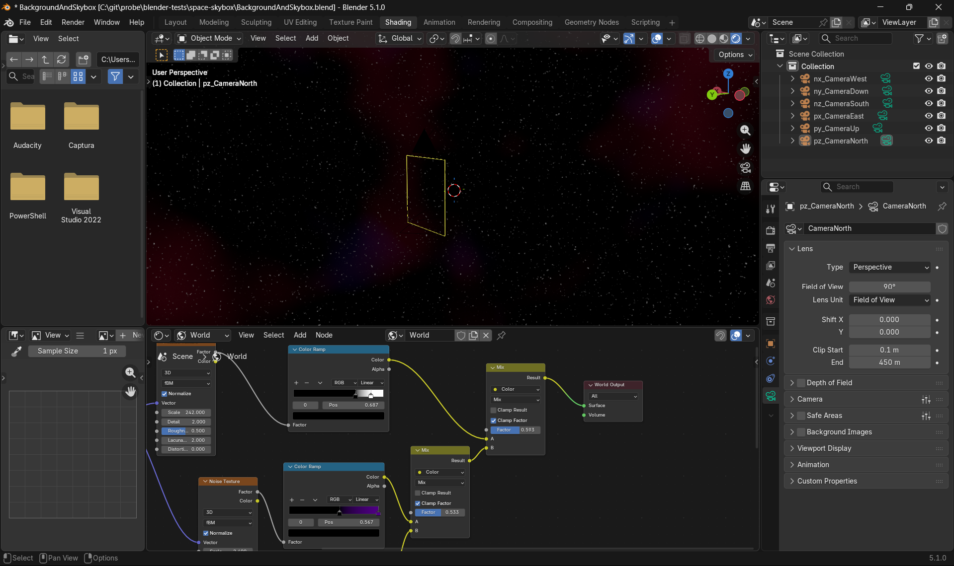 Screenshot of Blender showing the creation of a space skybox