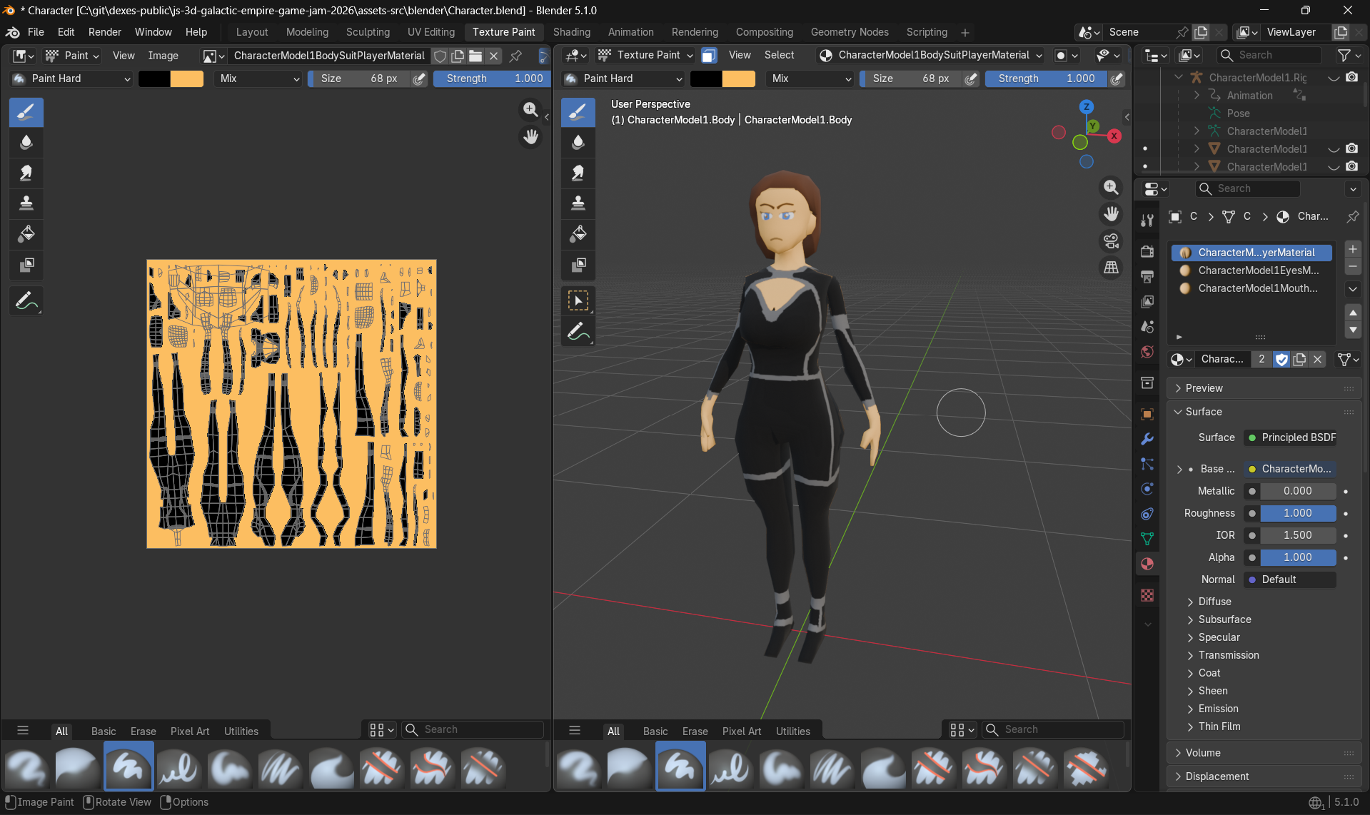 Screenshot of the Blender UI showing the player skin