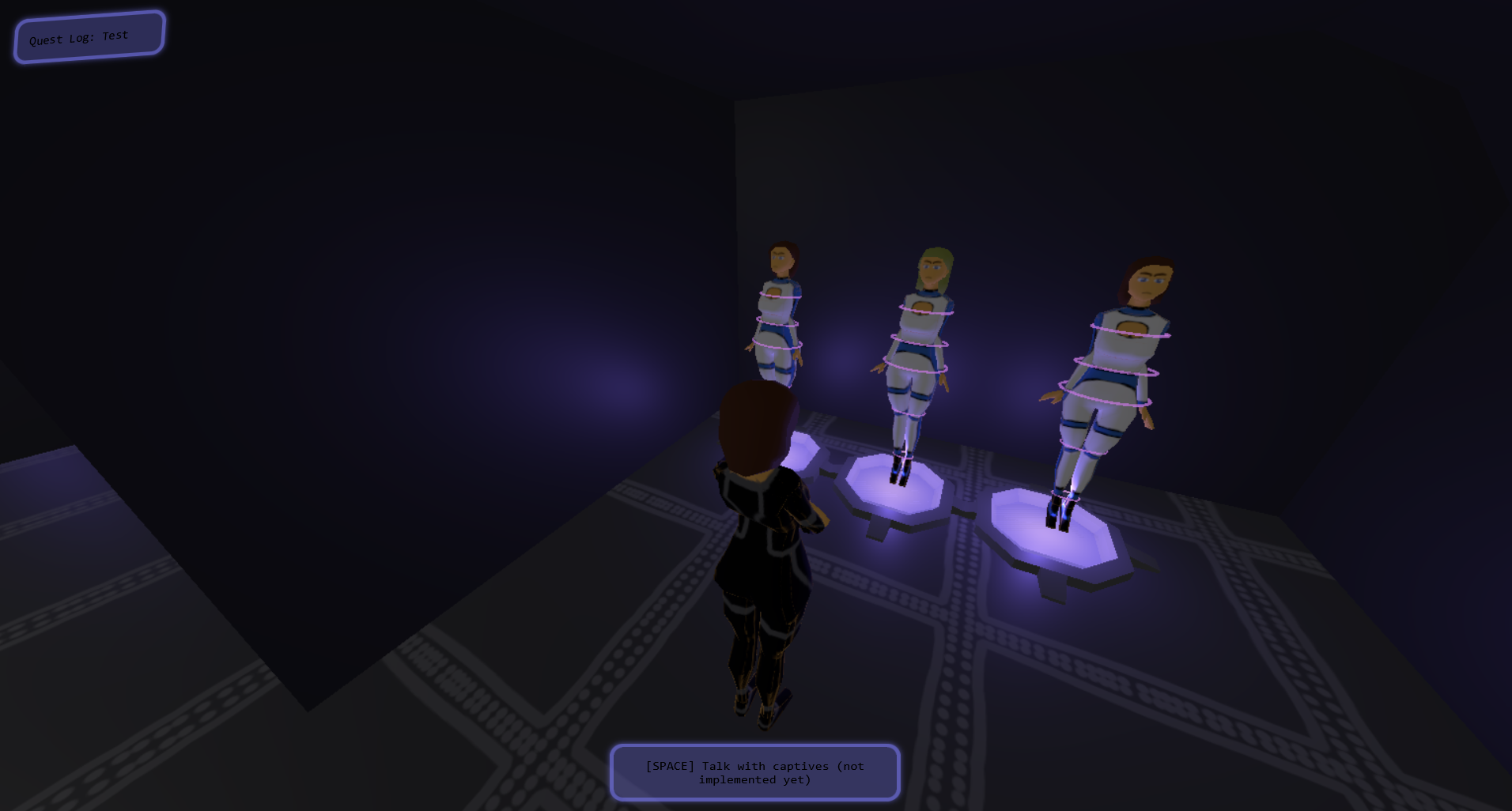 Screenshot of the in-game engine where the player roams inside of the player's ship to captured NPCs
