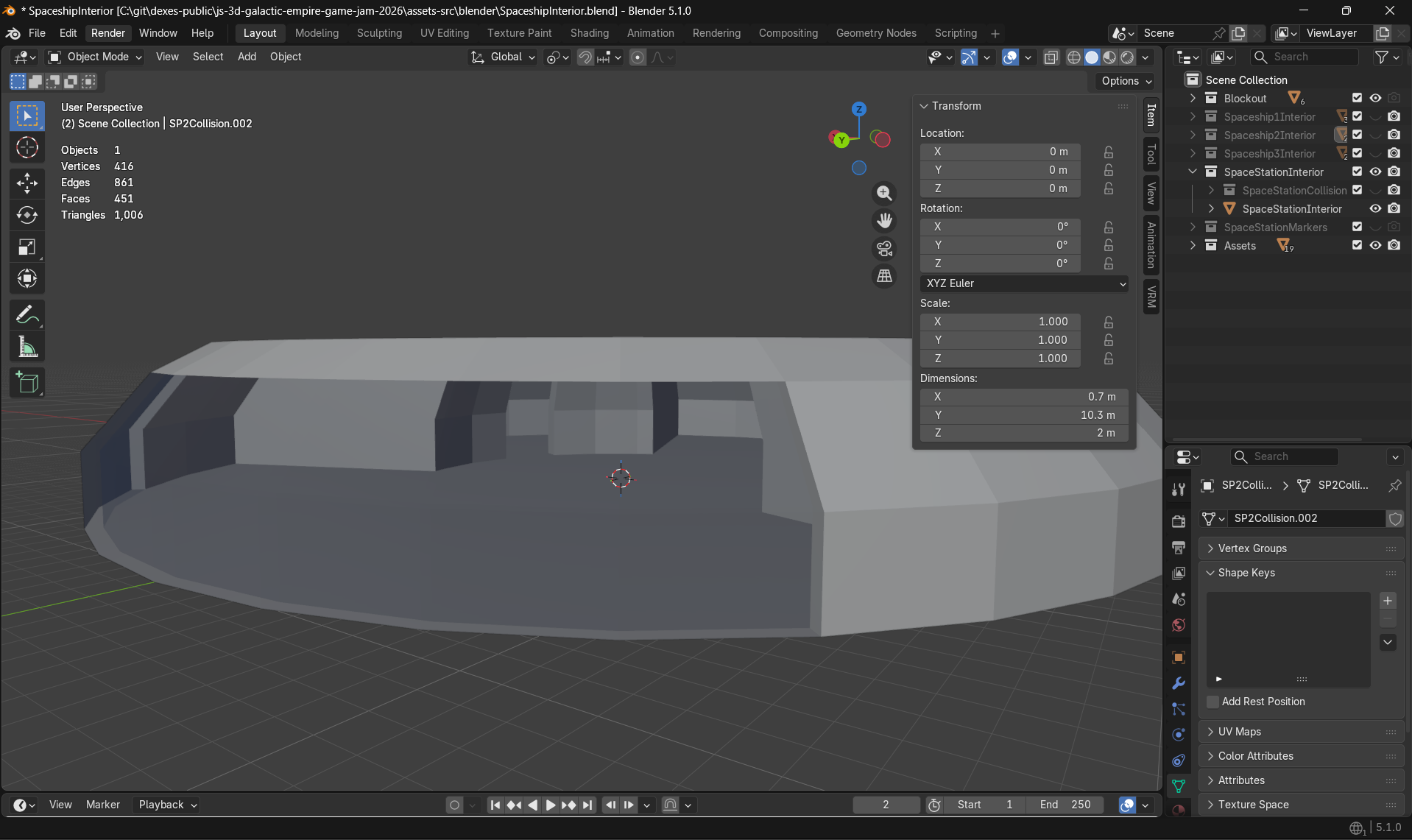 Screenshot of the Blender UI showing the space station's shape