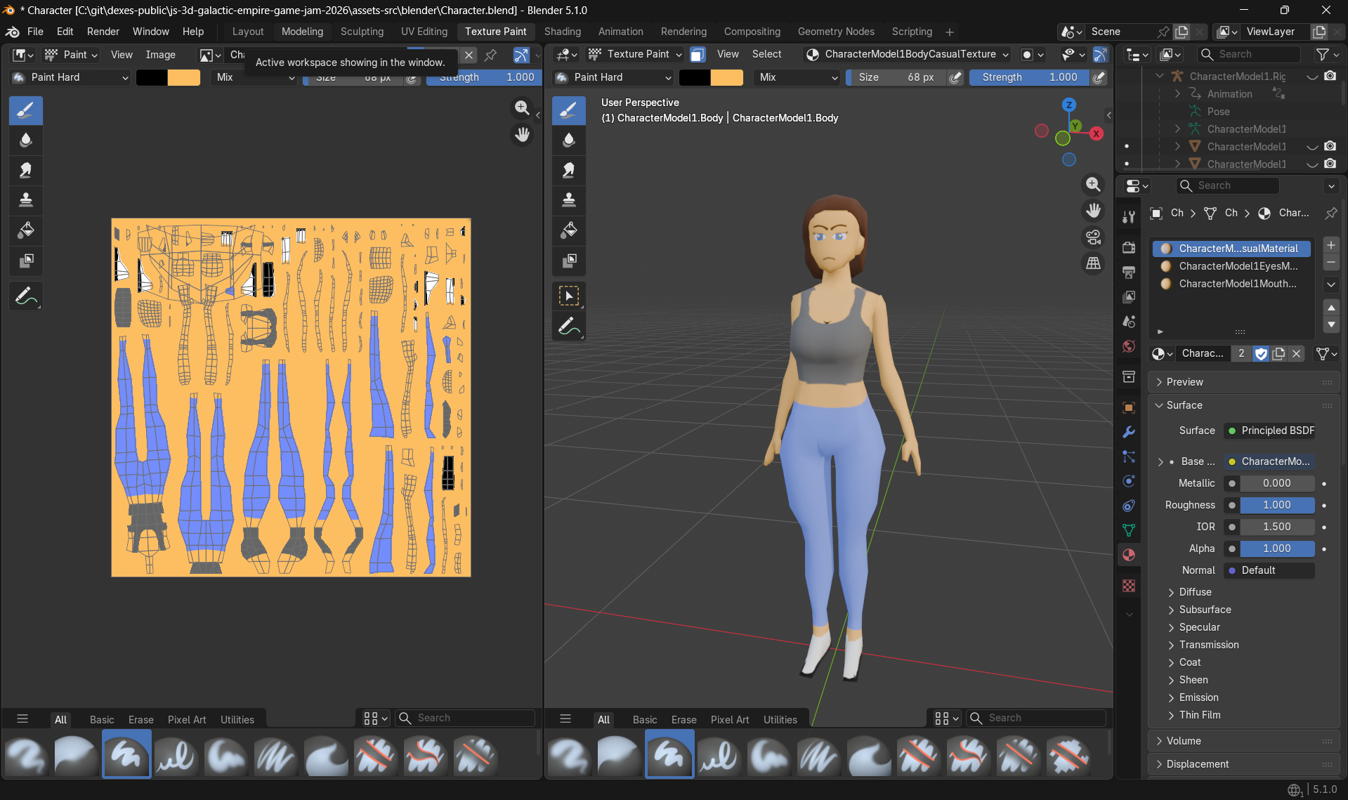 Screenshot of the Blender UI showing the new casual outfit