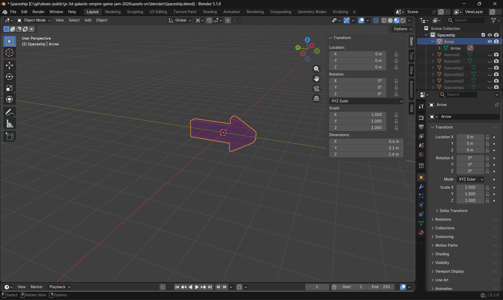 Screenshot of the Blender UI showing the targeting arrow