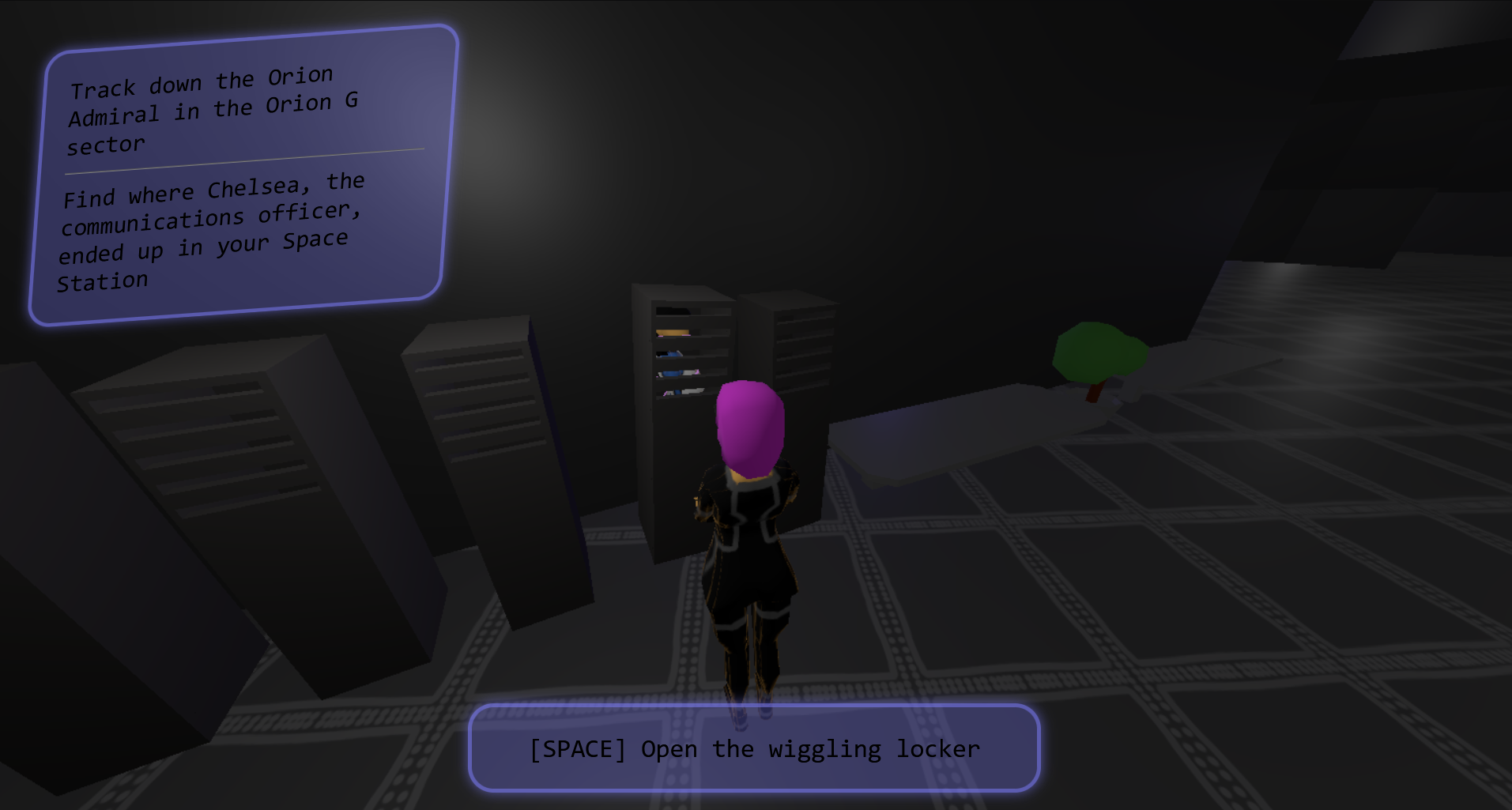 Screenshot of the prompt to talk with a suspicious wiggling locker in the station