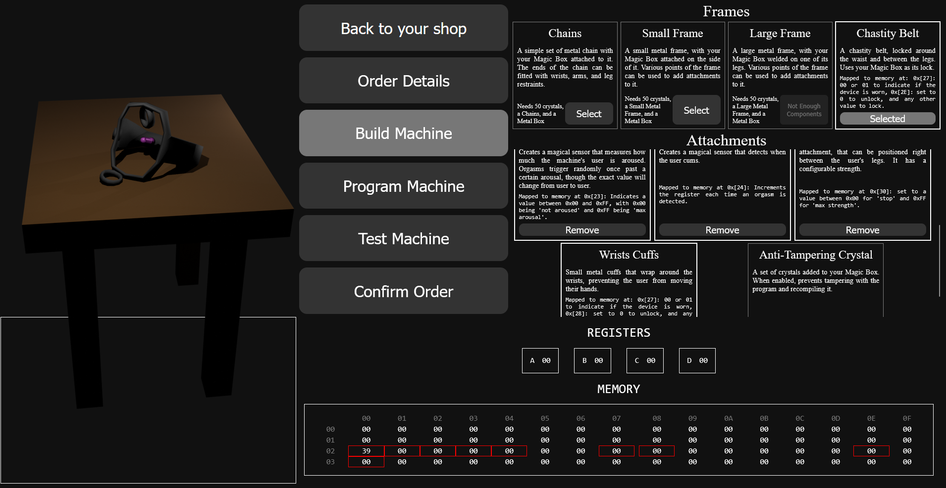 Image of the second coding prototype idea, showing the build screen